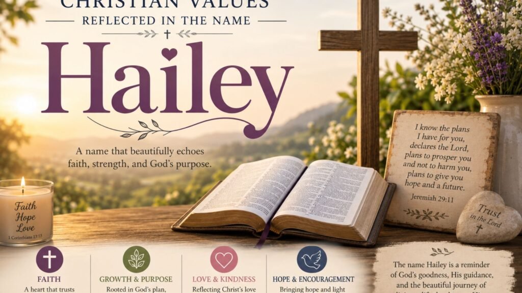 What is Biblical Meaning of the Name Hailey: Origin & Christian Significance 4 Christian woman praying beside an open Bible, symbolizing the Christian values reflected in the name Hailey, including faith, humility, kindness, love, and devotion to God.