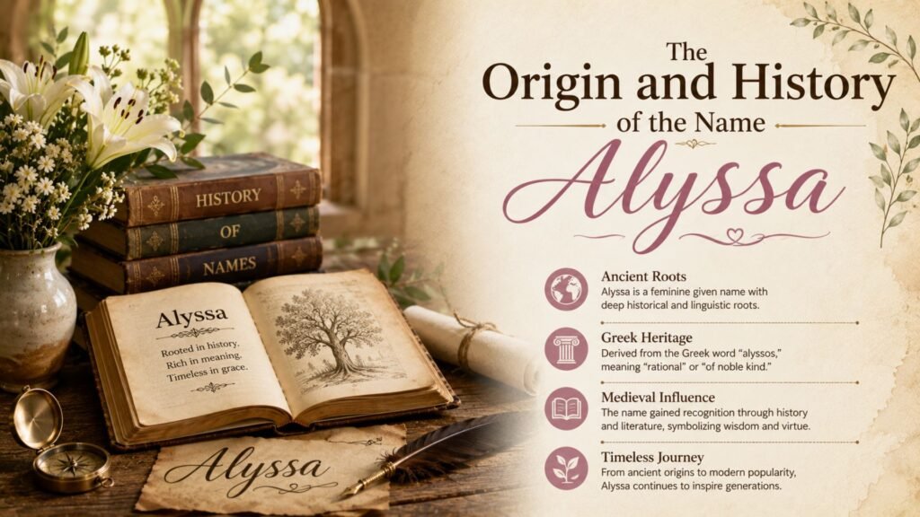 What is Biblical Meaning of the Name Alyssa: Origin, Spiritual Symbolism & Christian Significance 2 Vintage map, ancient manuscript, and tBiblical Meaning of the Name Alyssa displayed together, illustrating the origin and history of the name Alyssa and its linguistic heritage.