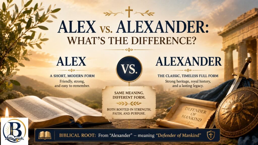 Alex vs. Alexander comparison, explaining the differences in origin, meaning, usage, and biblical and cultural significance.