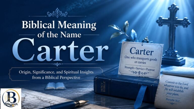 Biblical Meaning of the Name Carter with an open Bible, cross, and peaceful Christian symbolism