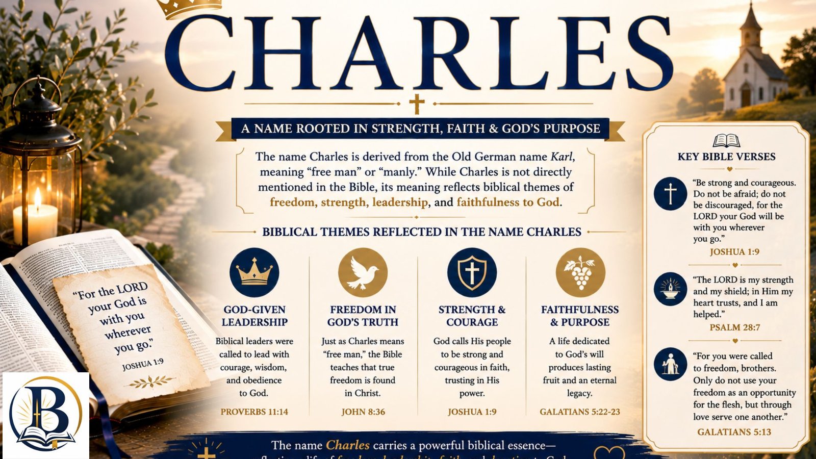 Biblical meaning of the name Charles, exploring its origin, spiritual symbolism, biblical themes, and Christian significance.