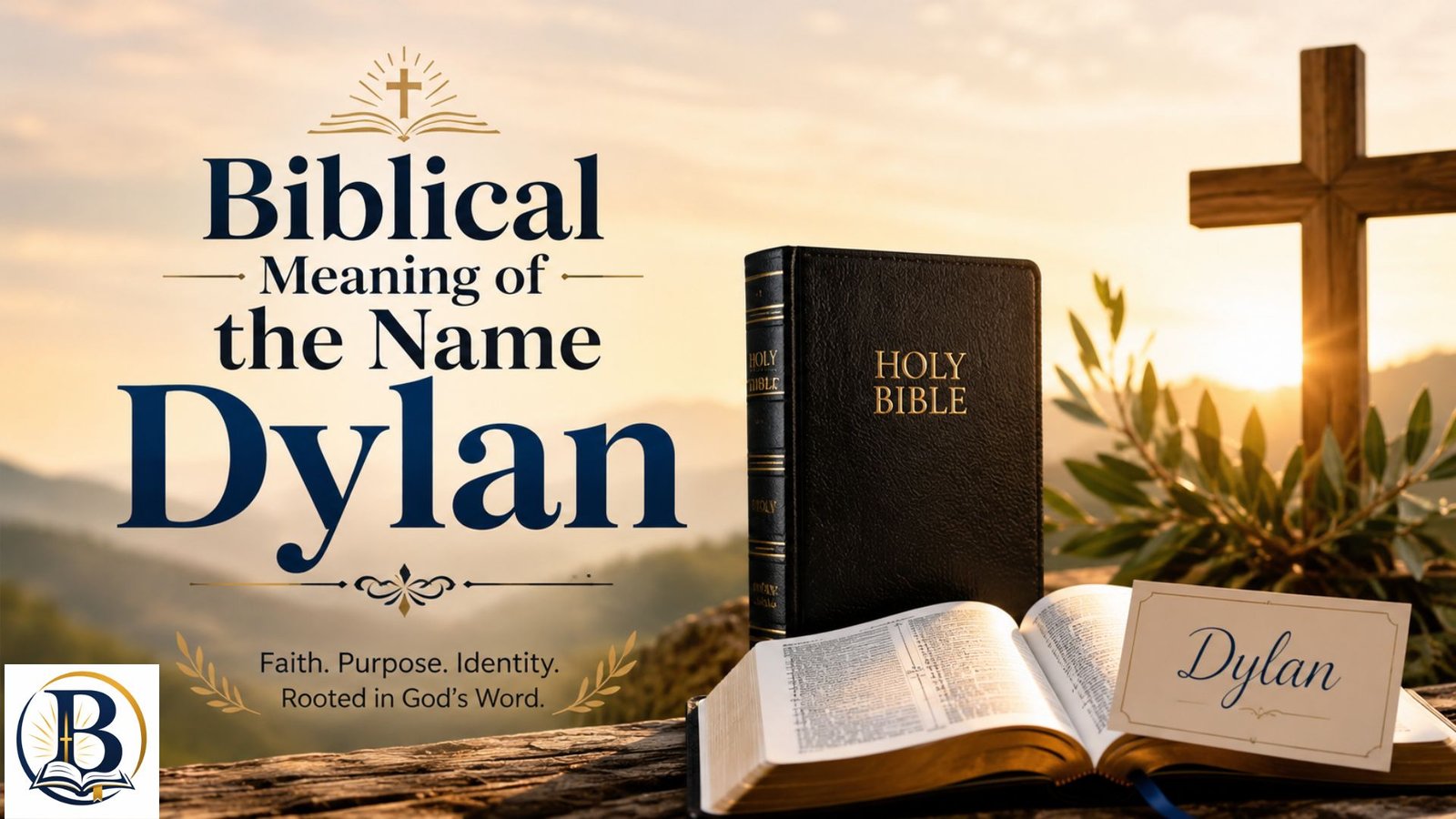 Biblical Meaning of the Name Dylan with an open Bible and peaceful Christian symbolism