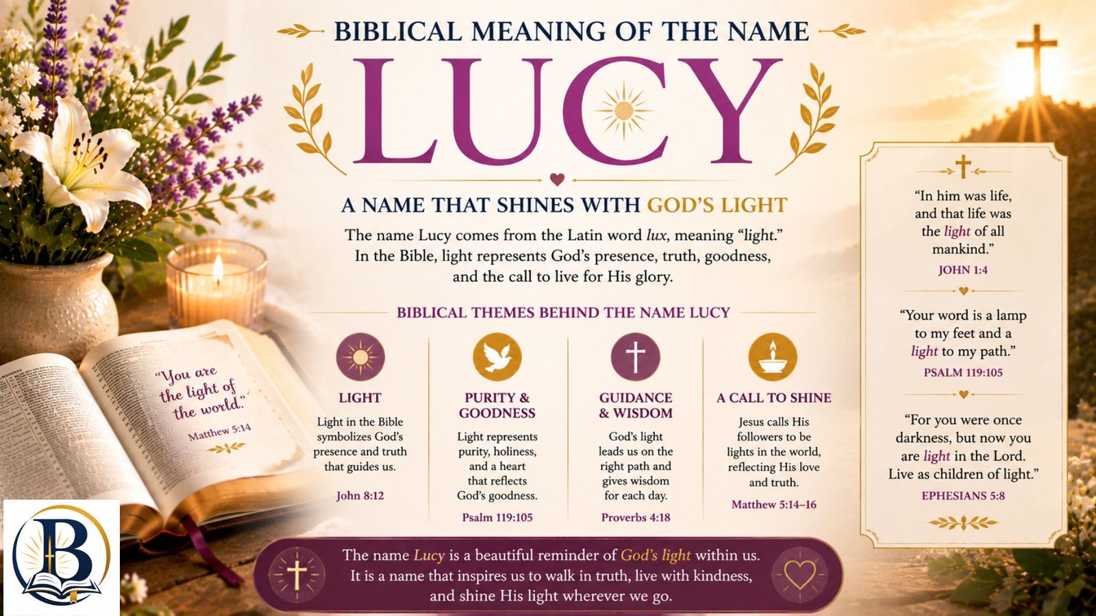 Biblical meaning of the name Lucy, exploring its origin, spiritual symbolism, biblical themes, and Christian significance.