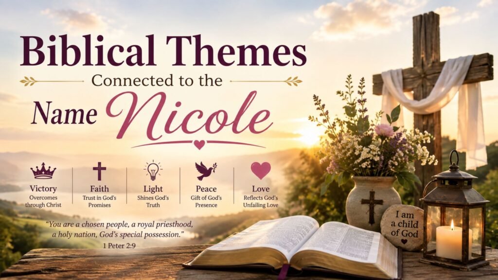Complete guide to the biblical themes connected to the name Nicole, exploring faith, victory, strength, wisdom, Christian values, and spiritual symbolism