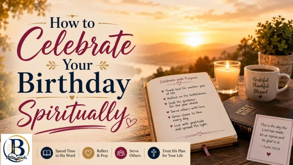 How to Celebrate Your Birthday Spiritually with a Bible, birthday cake, prayer, and Christian symbolism