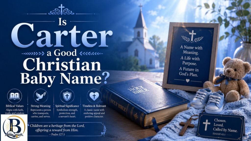 Is Carter a Good Christian Baby Name with a Bible, baby details, and cross