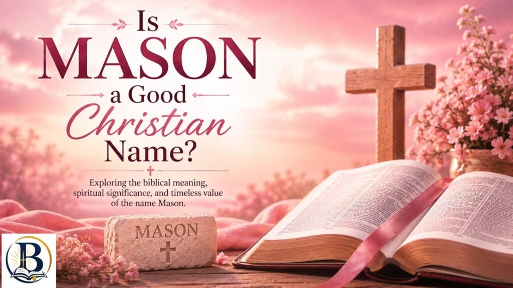 The Astonishing Biblical Meaning of the Name Mason: Spiritual Meaning, Symbolism & Biblical Significance 4 Is Mason a Good Christian Name with an open Bible, cross, and stacked stones
