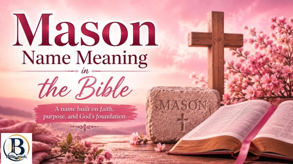 The Astonishing Biblical Meaning of the Name Mason: Spiritual Meaning, Symbolism & Biblical Significance 2 Mason Name Meaning in the Bible with an open Bible, stone blocks, and Christian symbolism