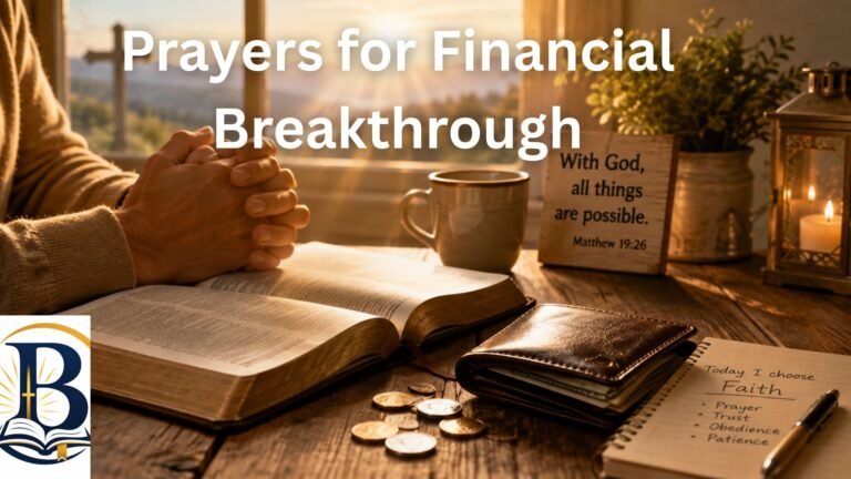 Prayers for Financial Breakthrough with Bible and hands praying