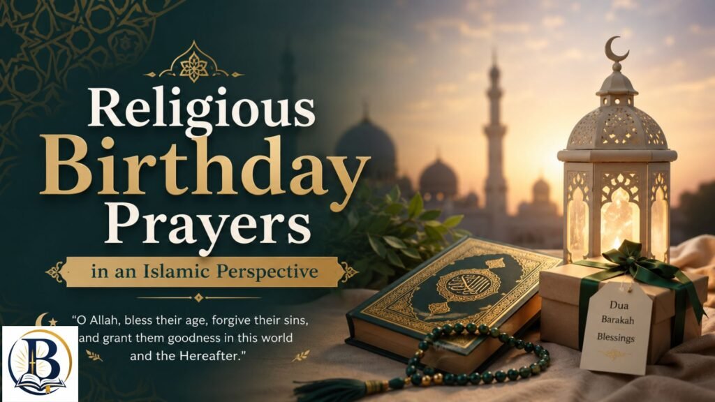 Religious Birthday Prayers in an Islamic Perspective with Quran, prayer beads, and crescent moon