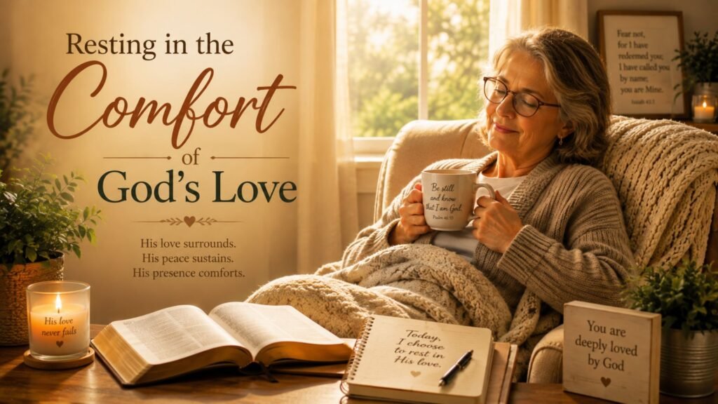 Person resting peacefully beside an open Bible and reflecting on God’s comforting love
