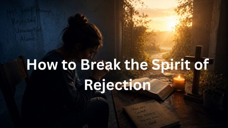 Person praying beside an open Bible and cross, symbolizing overcoming the spirit of rejection through God's love and acceptance