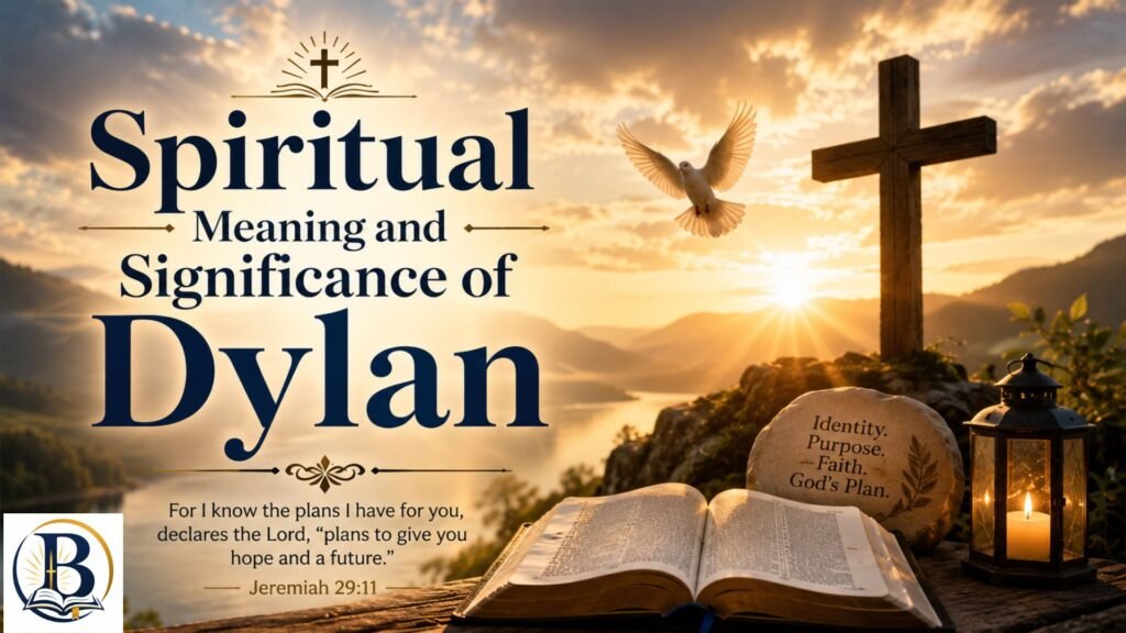 Spiritual Meaning and Significance of Dylan with Bible, flowing water, and peaceful Christian symbolism
