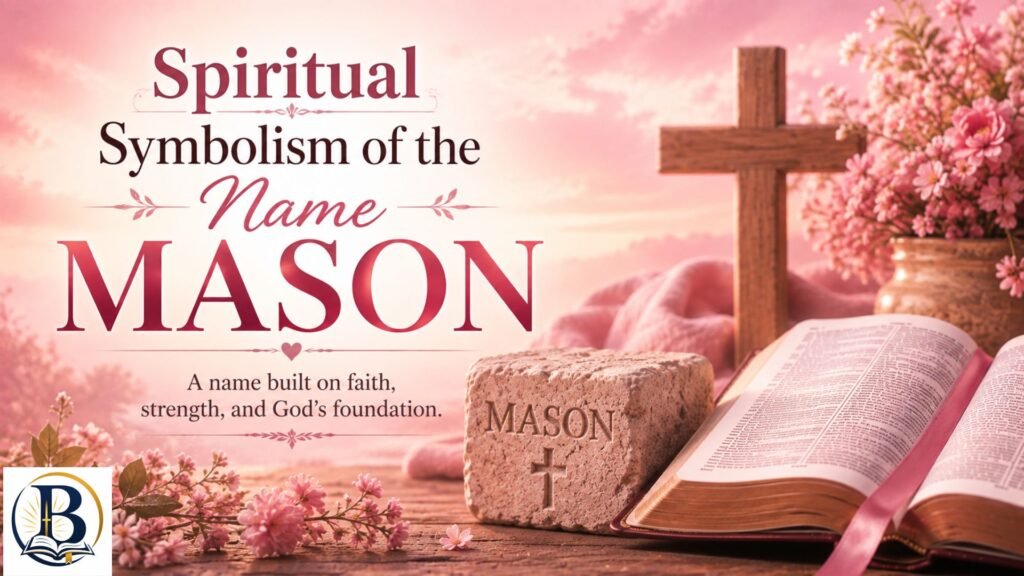 The Astonishing Biblical Meaning of the Name Mason: Spiritual Meaning, Symbolism & Biblical Significance 3 Spiritual Symbolism of the Name Mason with an open Bible, stacked stones, and Christian imagery