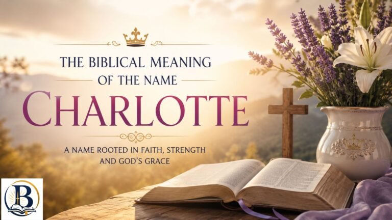 The Biblical Meaning of the Name Charlotte featured image showing an open Bible, glowing sunrise, white lilies, and a peaceful cross symbolizing faith, grace, freedom, and spiritual strength.