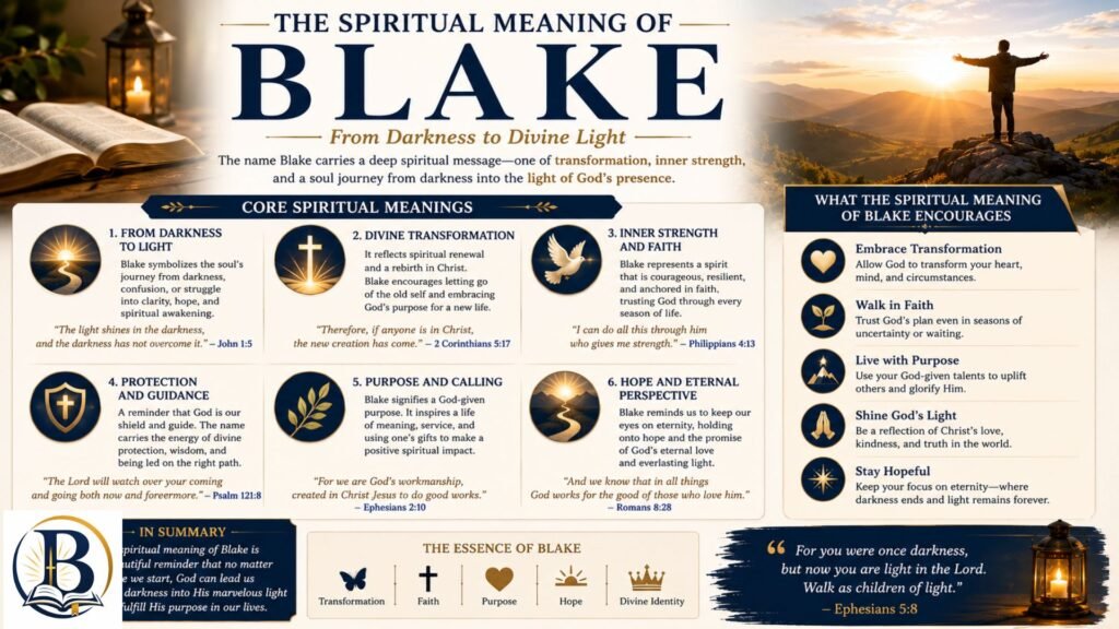 Complete guide to the spiritual meaning of the name Blake, exploring its symbolic significance, Christian inspiration, biblical themes, faith, purpose, and spiritual growth