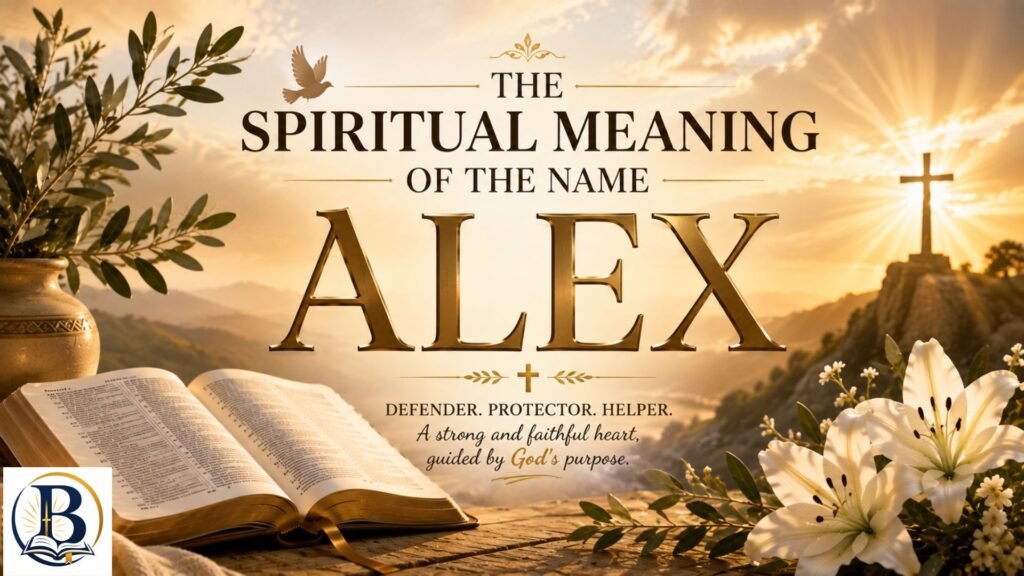 The spiritual meaning of the name Alex, highlighting biblical values, faith, courage, strength, and Christian symbolism.