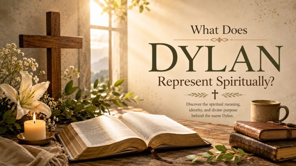 What Dylan represents spiritually, featuring an open Bible, wooden cross, glowing candle, white flowers, and warm golden light.