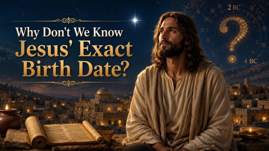 Why don't we know Jesus' exact birth date? Jesus in an ancient biblical setting with an open scroll and Star of Bethlehem
