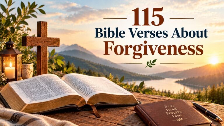 Open Bible, wooden cross, and prayer journal overlooking a sunlit mountain valley, illustrating how to pray restoration prayers with faith and hope.