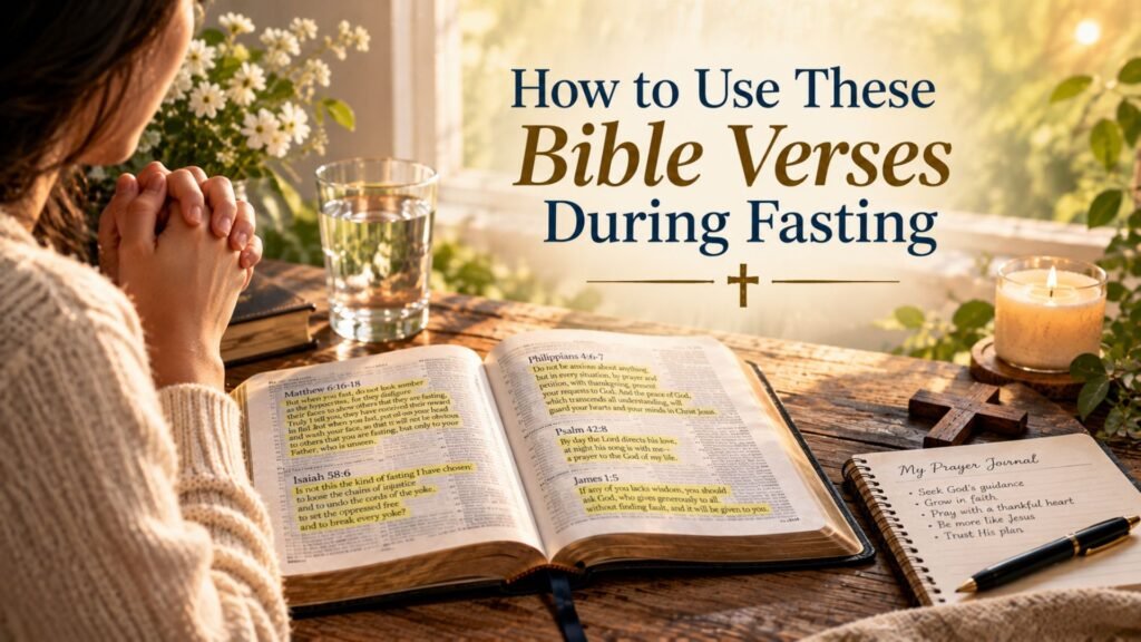 66 Effective Bible Verses to Read When Fasting 3 Open Bible, prayer journal, wooden cross, and candle on a rustic table illustrating how to use Bible verses during fasting.